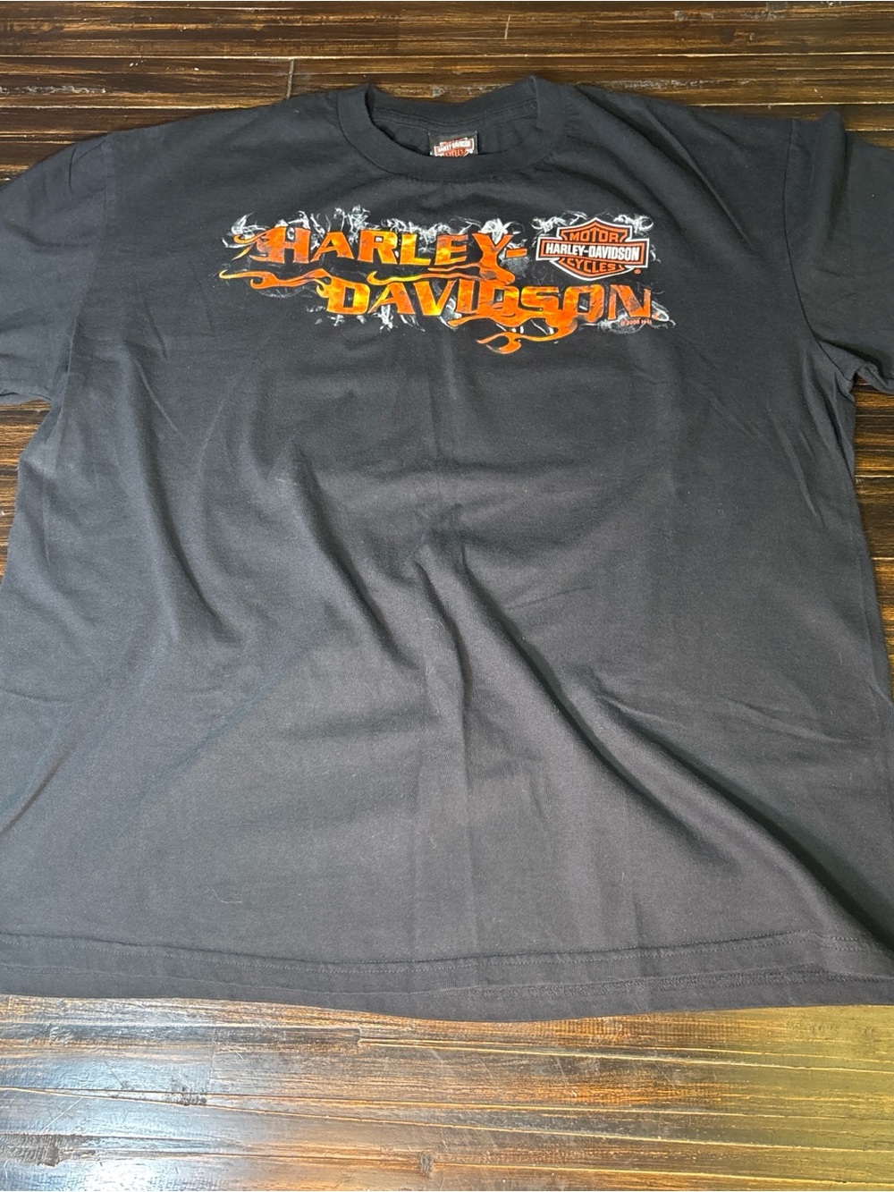 Harley-Davidson Black Short Sleeve Tee with Orange Flame Logo